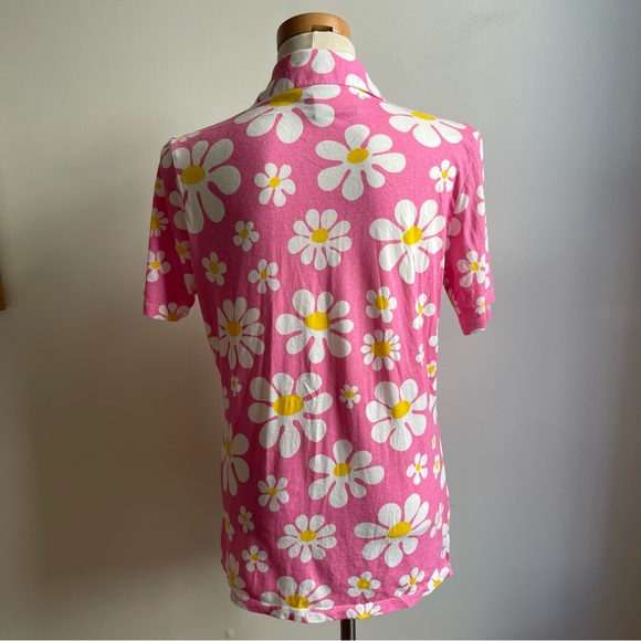Big Bud Press Lazy Daisy Unisex Polo Soft Cotton Pink Floral USA Made Small - Picture 5 of 8